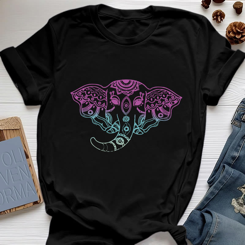 Camiseta de algodón con mandala de elefante místico de Olivenorma