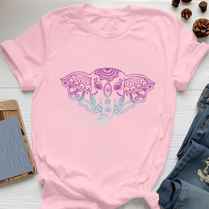 Camiseta de algodón con mandala de elefante místico de Olivenorma
