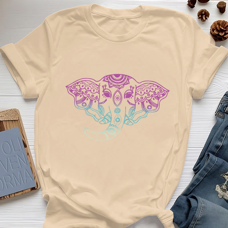Camiseta de algodón con mandala de elefante místico de Olivenorma