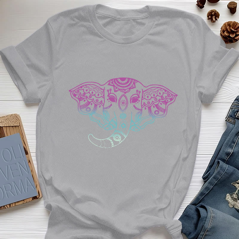 Camiseta de algodón con mandala de elefante místico de Olivenorma