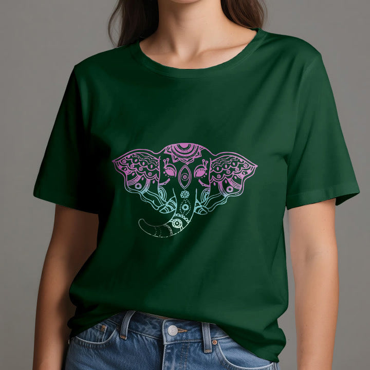 Camiseta de algodón con mandala de elefante místico de Olivenorma
