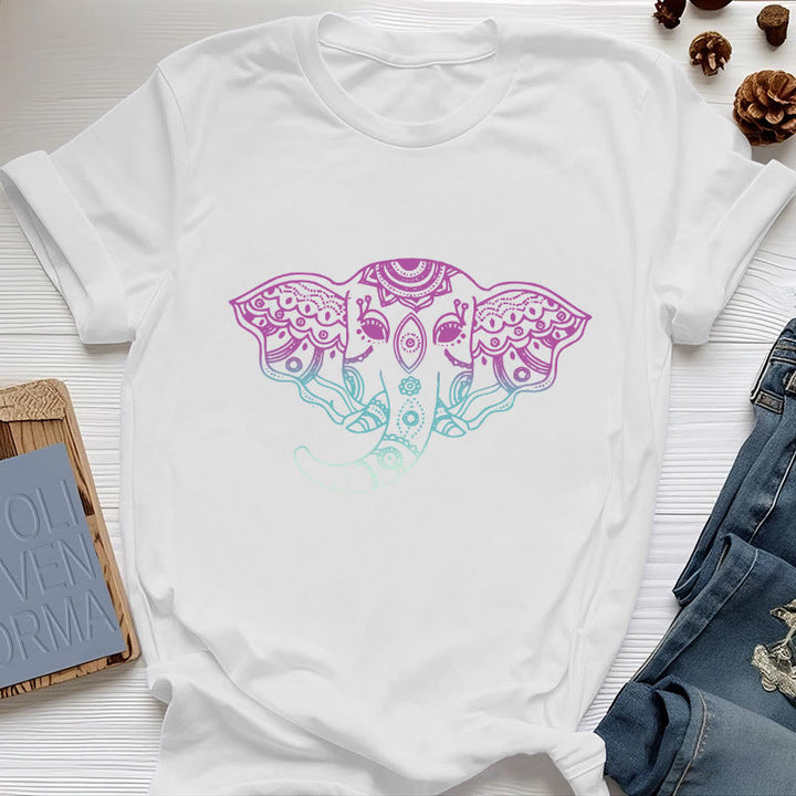 Camiseta de algodón con mandala de elefante místico de Olivenorma
