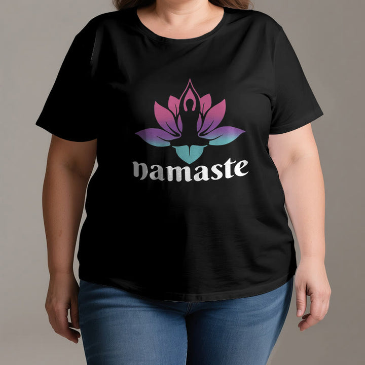 Camiseta de algodón con la mente consciente de Olivenorma Namaste Lotus