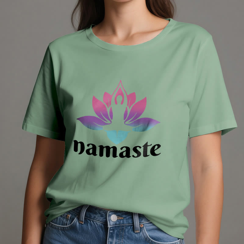 Camiseta de algodón con la mente consciente de Olivenorma Namaste Lotus