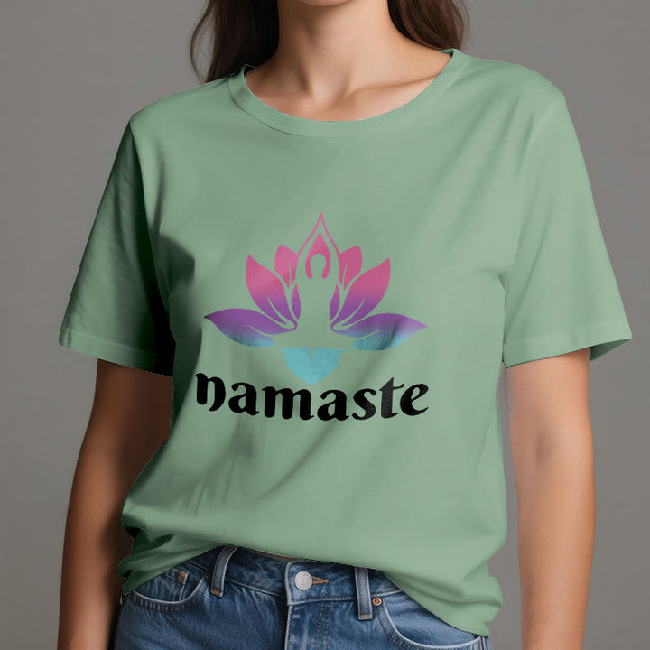 Camiseta de algodón con la mente consciente de Olivenorma Namaste Lotus