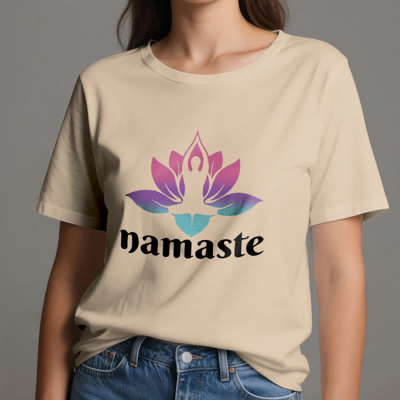 Camiseta de algodón con la mente consciente de Olivenorma Namaste Lotus