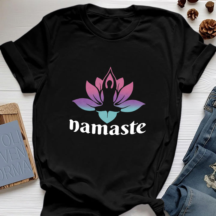 Camiseta de algodón con la mente consciente de Olivenorma Namaste Lotus