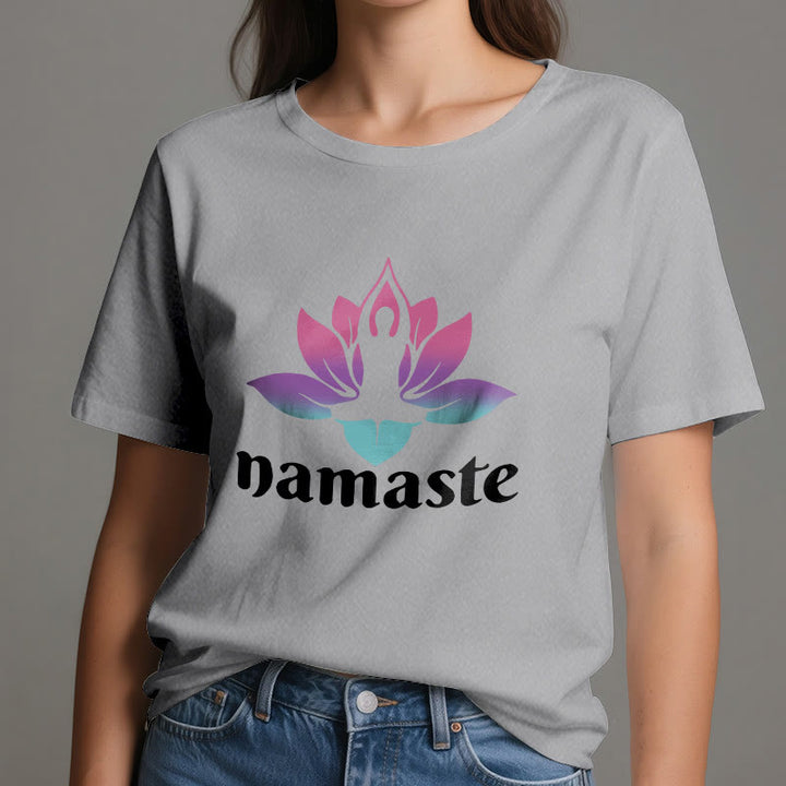 Camiseta de algodón con la mente consciente de Olivenorma Namaste Lotus