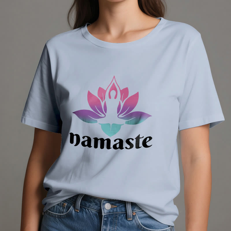 Camiseta de algodón con la mente consciente de Olivenorma Namaste Lotus
