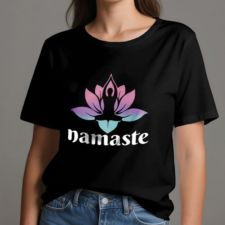 Camiseta de algodón con la mente consciente de Olivenorma Namaste Lotus
