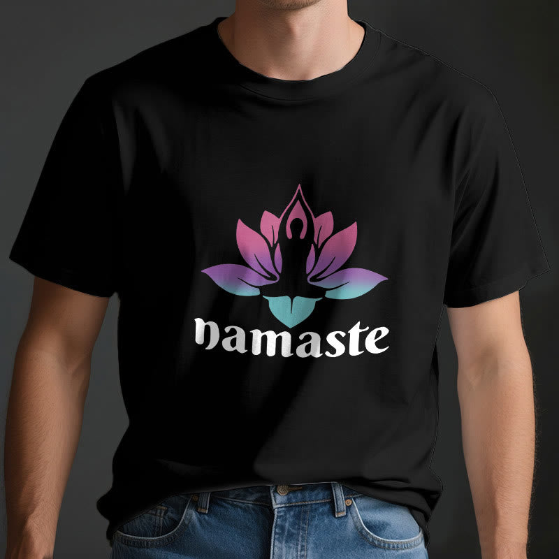 Camiseta de algodón con la mente consciente de Olivenorma Namaste Lotus