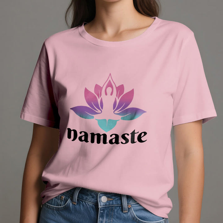 Camiseta de algodón con la mente consciente de Olivenorma Namaste Lotus