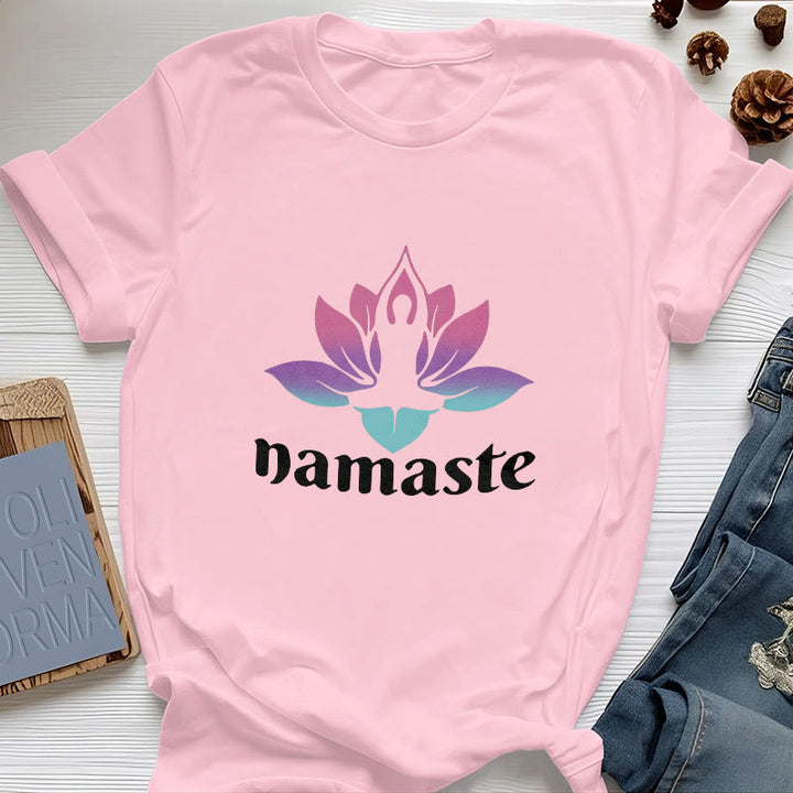 Camiseta de algodón con la mente consciente de Olivenorma Namaste Lotus