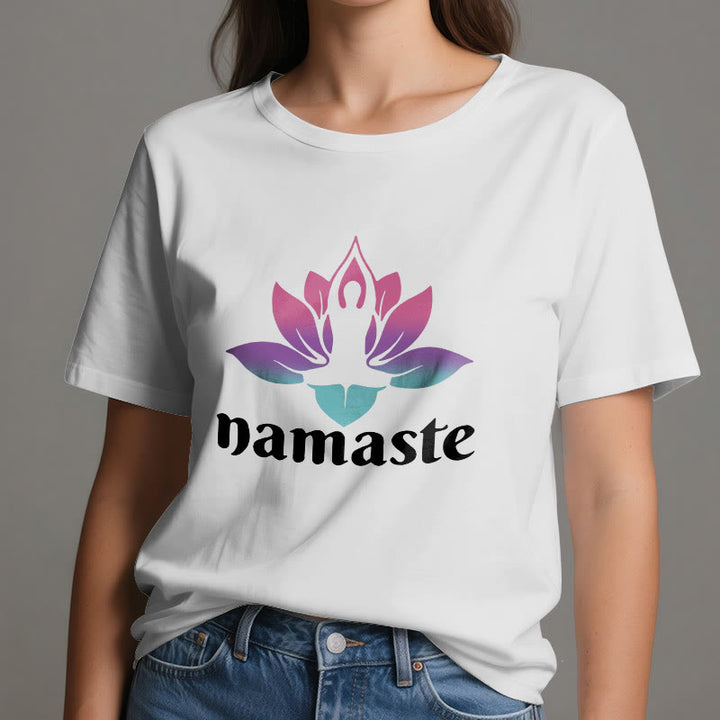 Camiseta de algodón con la mente consciente de Olivenorma Namaste Lotus