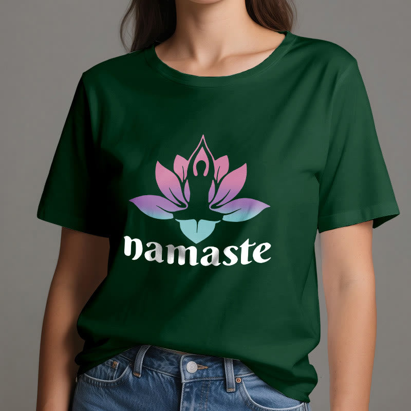 Camiseta de algodón con la mente consciente de Olivenorma Namaste Lotus