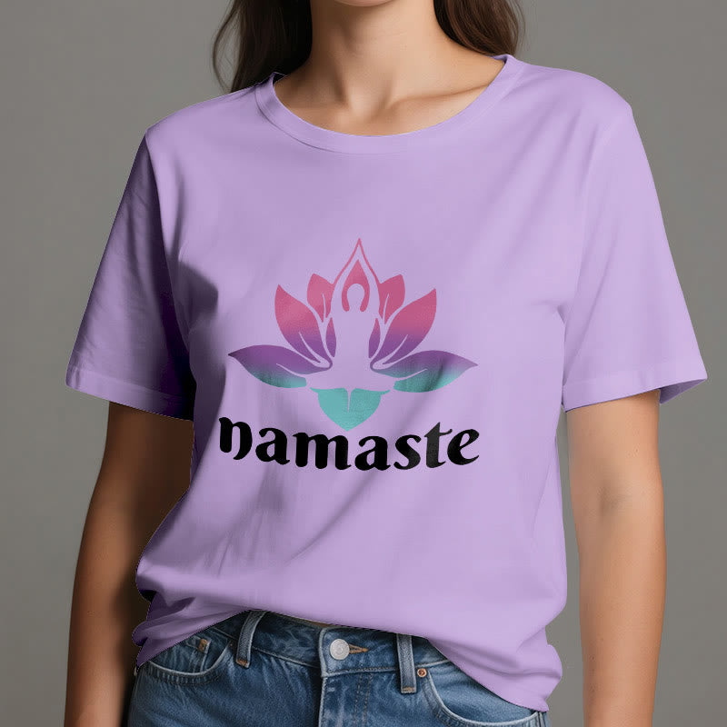 Camiseta de algodón con la mente consciente de Olivenorma Namaste Lotus