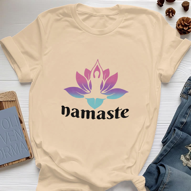 Camiseta de algodón con la mente consciente de Olivenorma Namaste Lotus