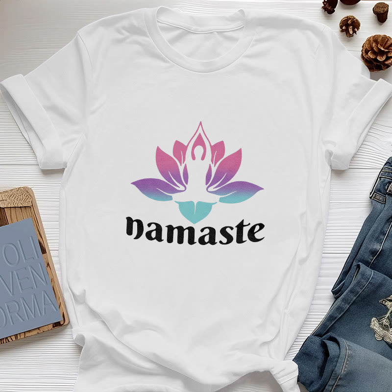 Camiseta de algodón con la mente consciente de Olivenorma Namaste Lotus