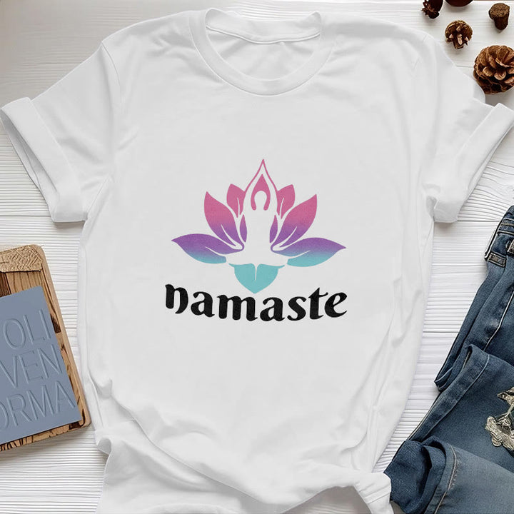 Camiseta de algodón con la mente consciente de Olivenorma Namaste Lotus