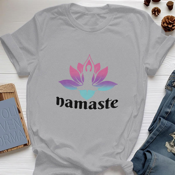 Camiseta de algodón con la mente consciente de Olivenorma Namaste Lotus