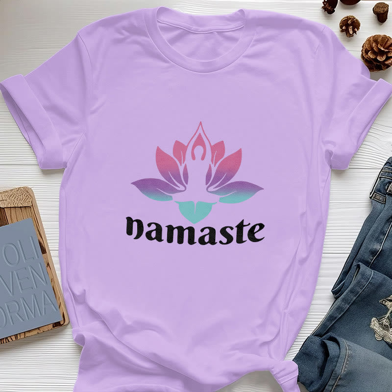 Camiseta de algodón con la mente consciente de Olivenorma Namaste Lotus