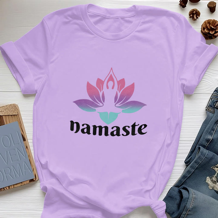 Camiseta de algodón con la mente consciente de Olivenorma Namaste Lotus