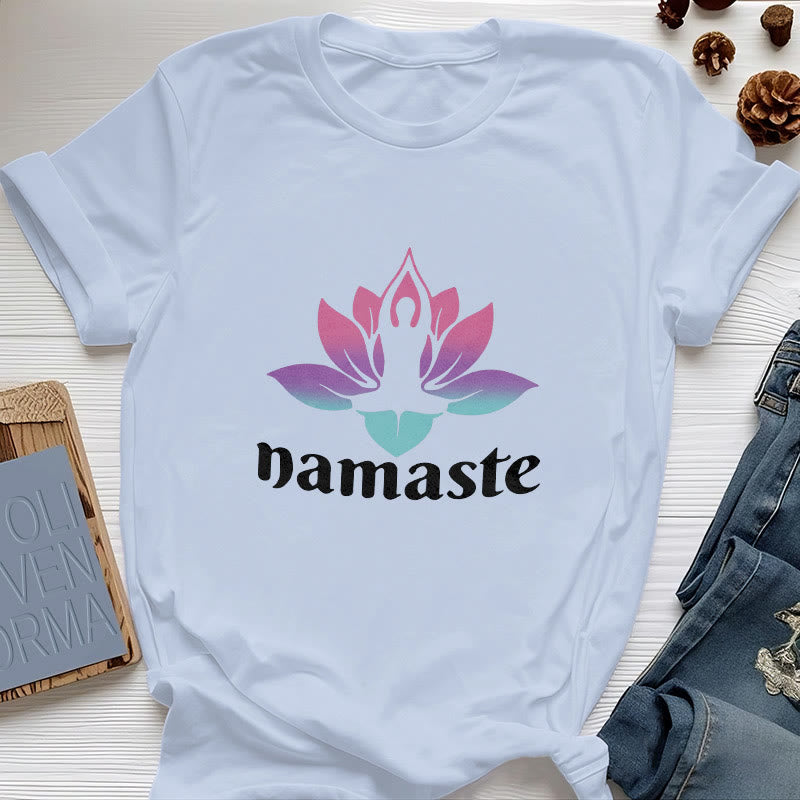 Camiseta de algodón con la mente consciente de Olivenorma Namaste Lotus