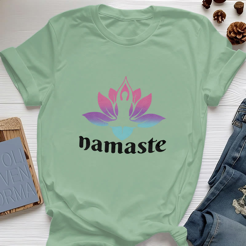 Camiseta de algodón con la mente consciente de Olivenorma Namaste Lotus