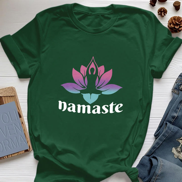 Camiseta de algodón con la mente consciente de Olivenorma Namaste Lotus