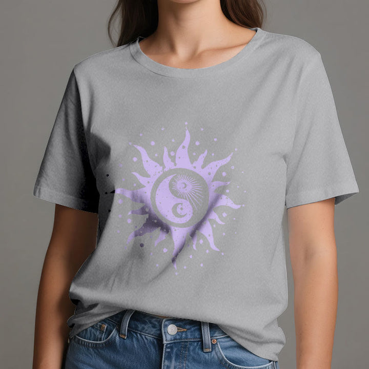 Camiseta cómoda de algodón Olivenorma Yin Yang Luna Sol