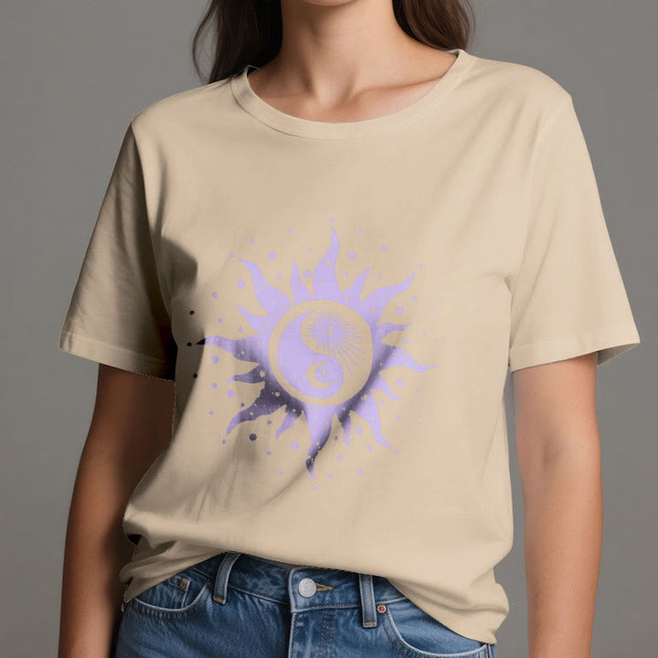 Camiseta cómoda de algodón Olivenorma Yin Yang Luna Sol