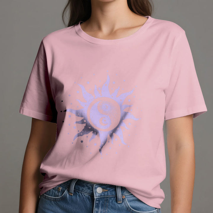 Camiseta cómoda de algodón Olivenorma Yin Yang Luna Sol