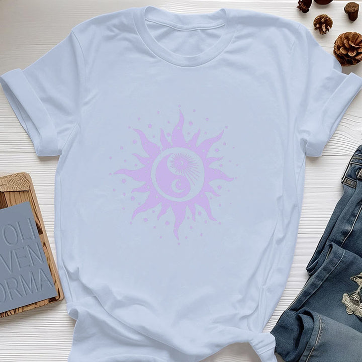 Camiseta cómoda de algodón Olivenorma Yin Yang Luna Sol
