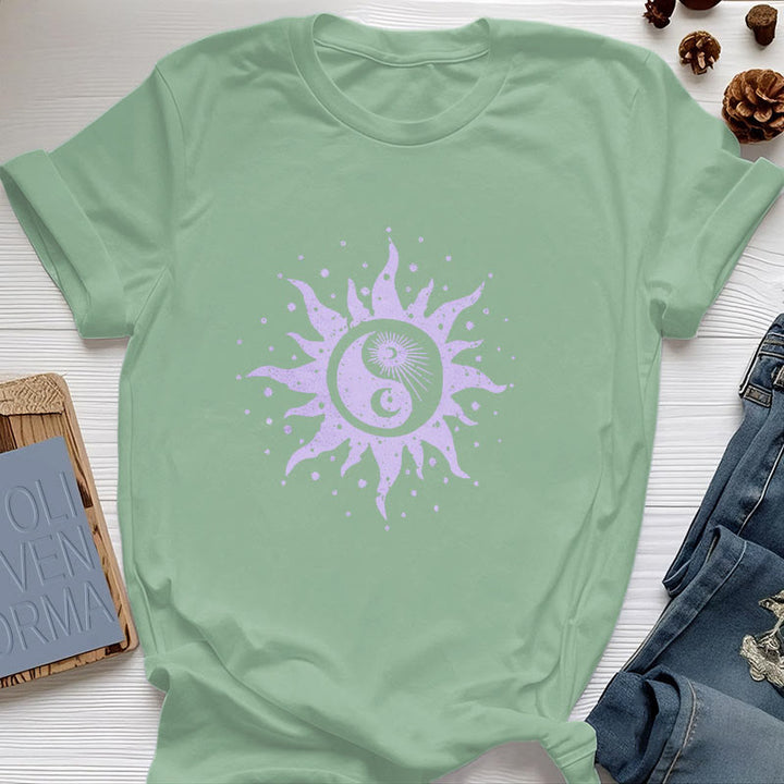 Camiseta cómoda de algodón Olivenorma Yin Yang Luna Sol