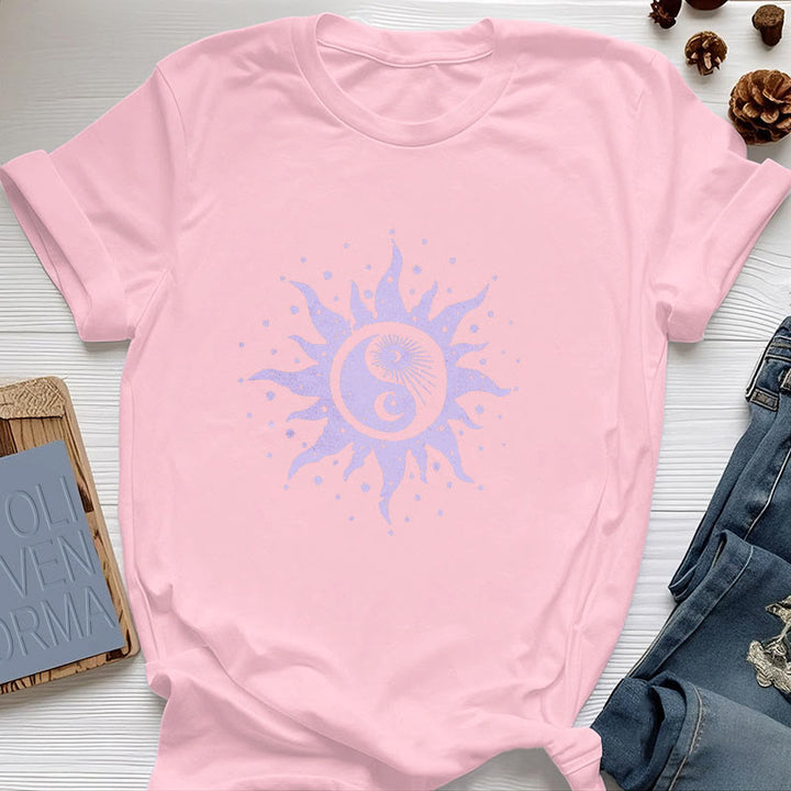 Camiseta cómoda de algodón Olivenorma Yin Yang Luna Sol
