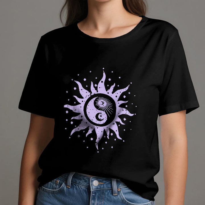 Camiseta cómoda de algodón Olivenorma Yin Yang Luna Sol