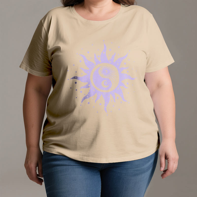 Camiseta cómoda de algodón Olivenorma Yin Yang Luna Sol