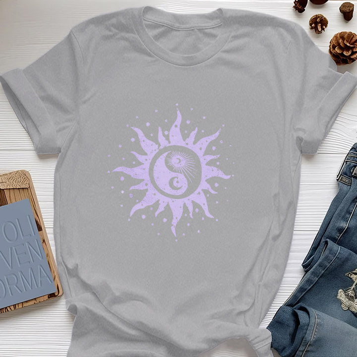 Camiseta cómoda de algodón Olivenorma Yin Yang Luna Sol