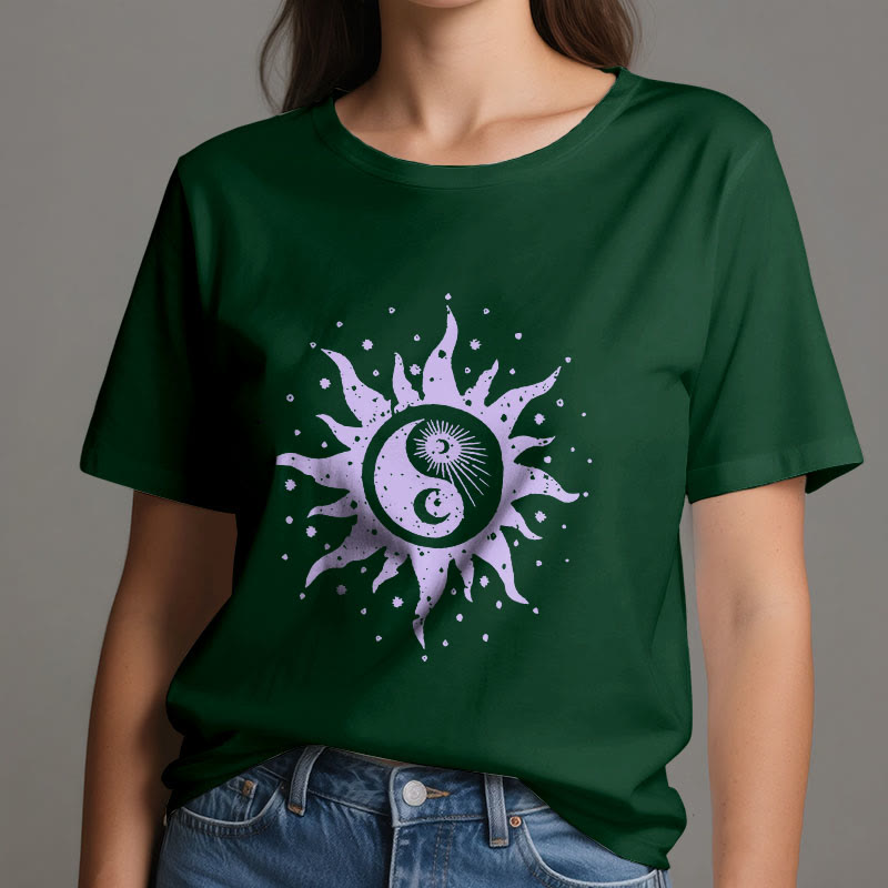 Camiseta cómoda de algodón Olivenorma Yin Yang Luna Sol