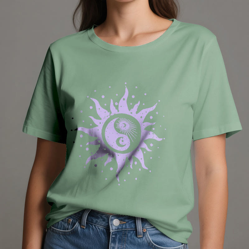 Camiseta cómoda de algodón Olivenorma Yin Yang Luna Sol