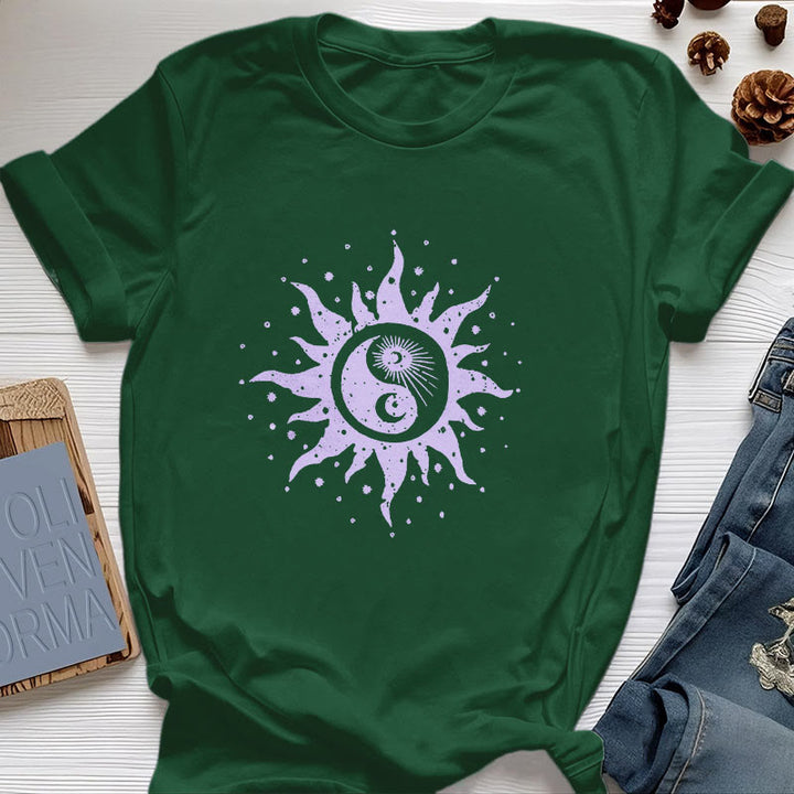 Camiseta cómoda de algodón Olivenorma Yin Yang Luna Sol