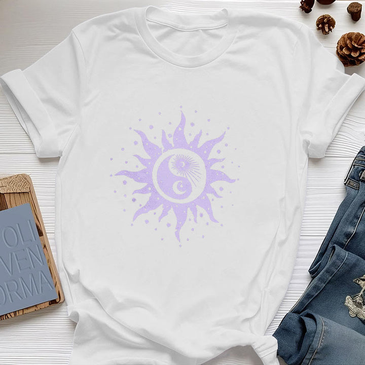 Camiseta cómoda de algodón Olivenorma Yin Yang Luna Sol