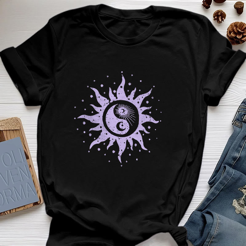 Camiseta cómoda de algodón Olivenorma Yin Yang Luna Sol