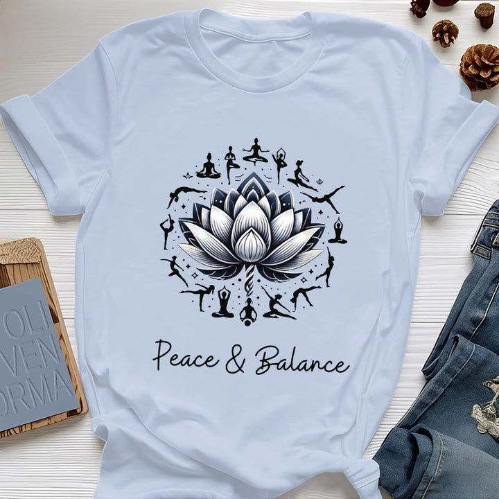 Camiseta de algodón Olivenorma "PEACE & BALANCE" Lotus Yoga - Azul - 2XL - image 12