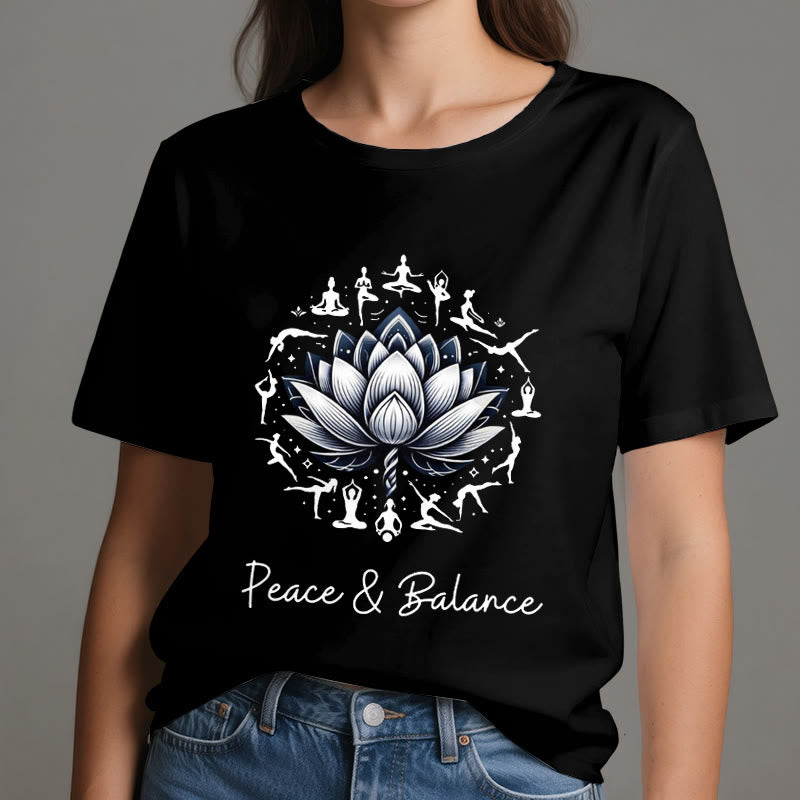Camiseta de algodón Olivenorma "PEACE & BALANCE" Lotus Yoga - image 7