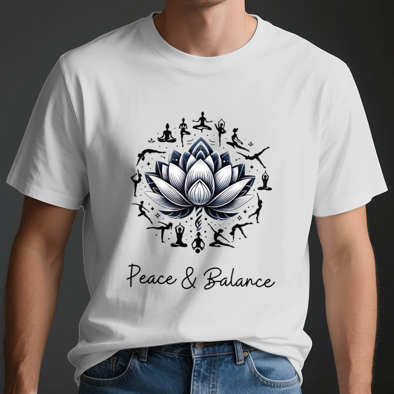 Camiseta de algodón Olivenorma "PEACE & BALANCE" Lotus Yoga - image 4