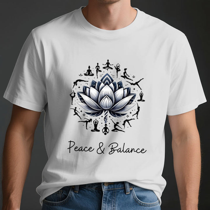 Camiseta de algodón Olivenorma "PEACE & BALANCE" Lotus Yoga - image 4