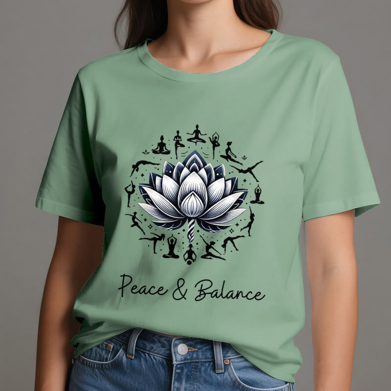 Camiseta de algodón Olivenorma "PEACE & BALANCE" Lotus Yoga - image 19