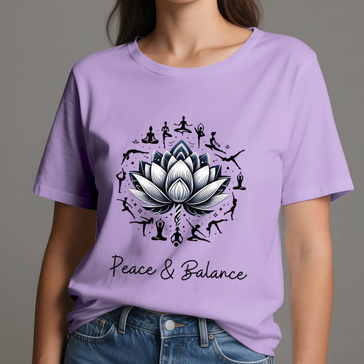 Camiseta de algodón Olivenorma "PEACE & BALANCE" Lotus Yoga - image 17