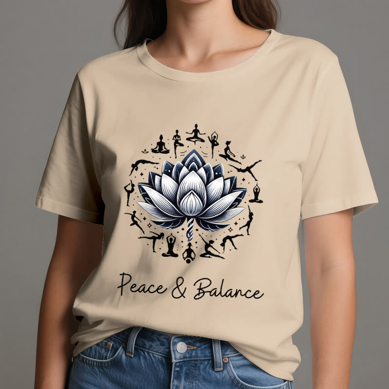 Camiseta de algodón Olivenorma "PEACE & BALANCE" Lotus Yoga - image 11